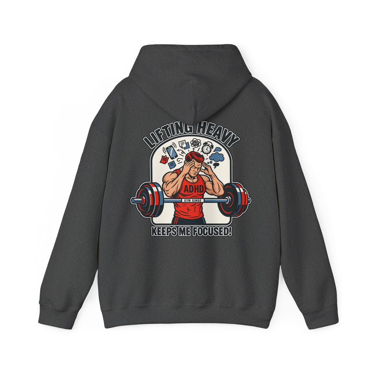 Gym Ginge product media | GG|Dark Heather|Mens ADHD Lifting V2 - Plain Front Hoodie|V1