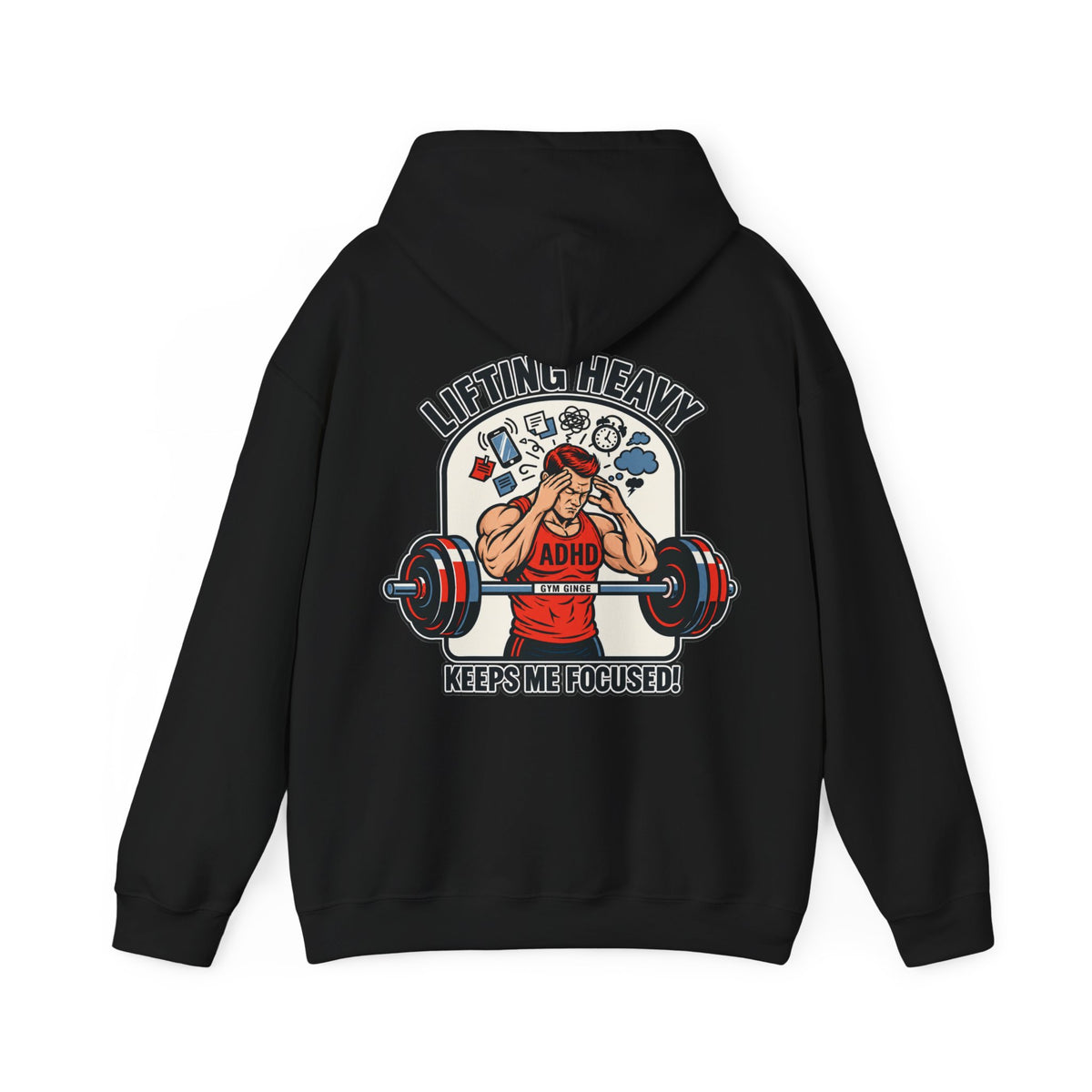 Gym Ginge product media | GG|Black|Mens ADHD Lifting V2 - Plain Front Hoodie|V1