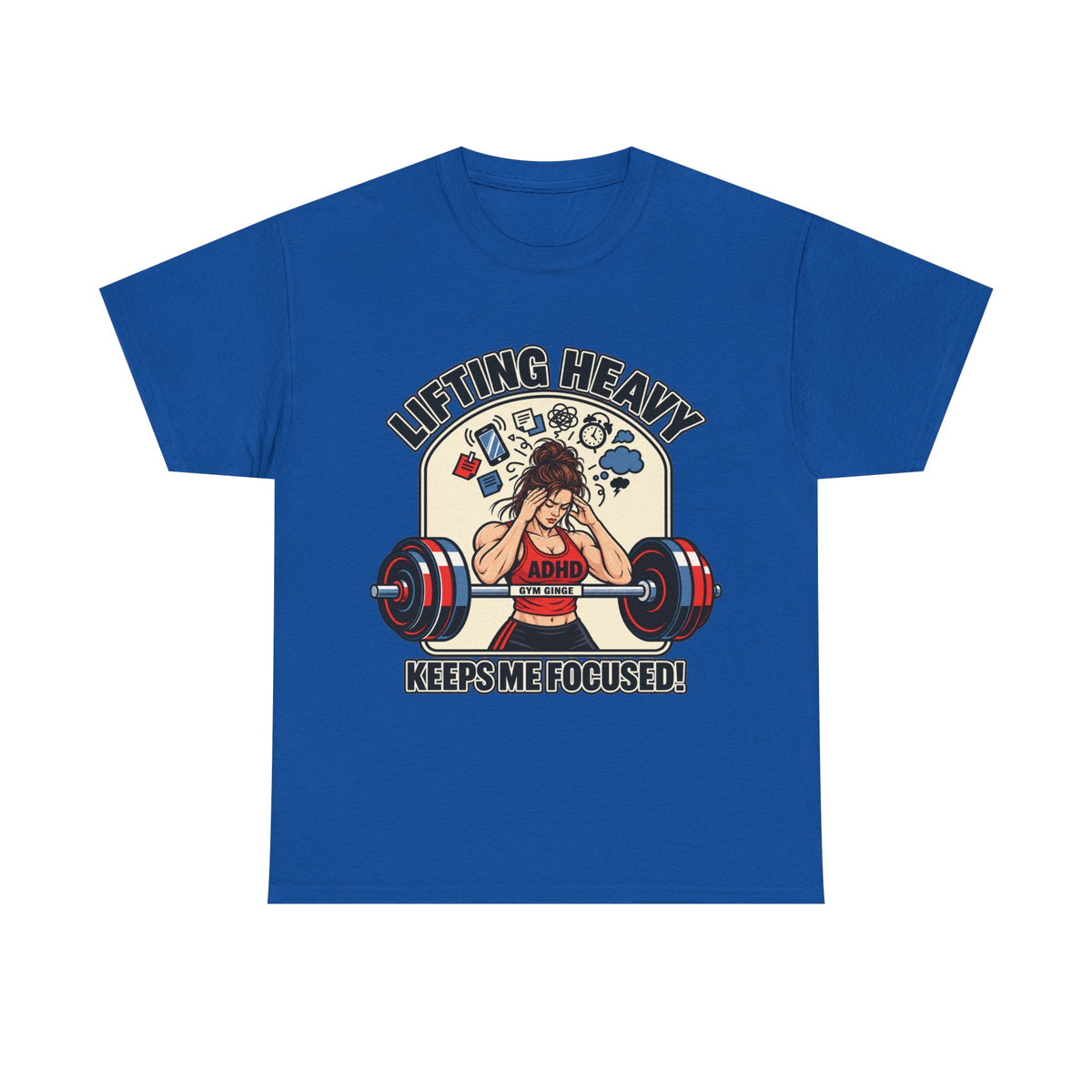 Gym Ginge product media | GG|Royal|Ladies ADHD Lifting V2 - Front Only T-Shirt|V1