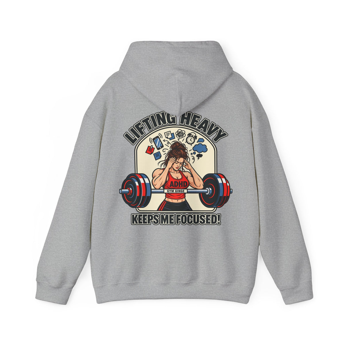 Gym Ginge product media | GG|Sport Grey|Ladies ADHD Lifting V2 - Strength Dept. Front Hoodie|V1