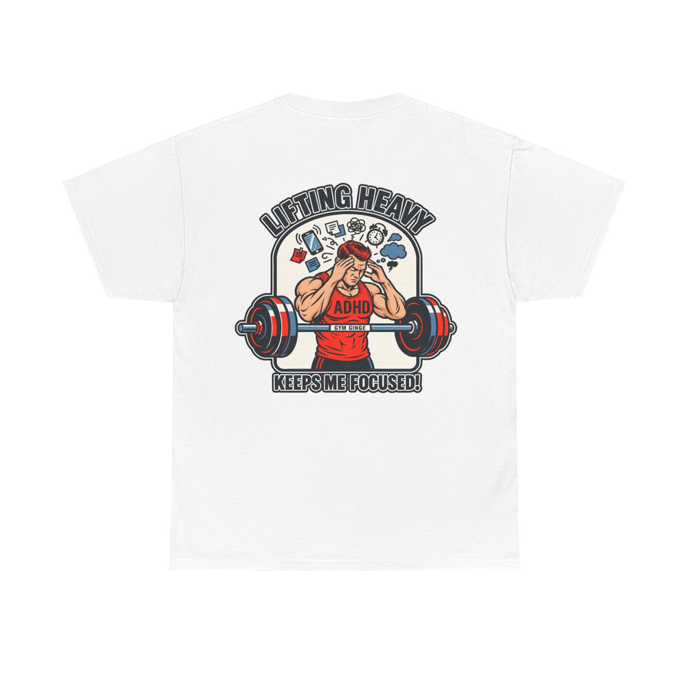 Gym Ginge product media | GG|White|Mens ADHD Lifting V2 Rear - Strength Dept. Front T-Shirt|V1