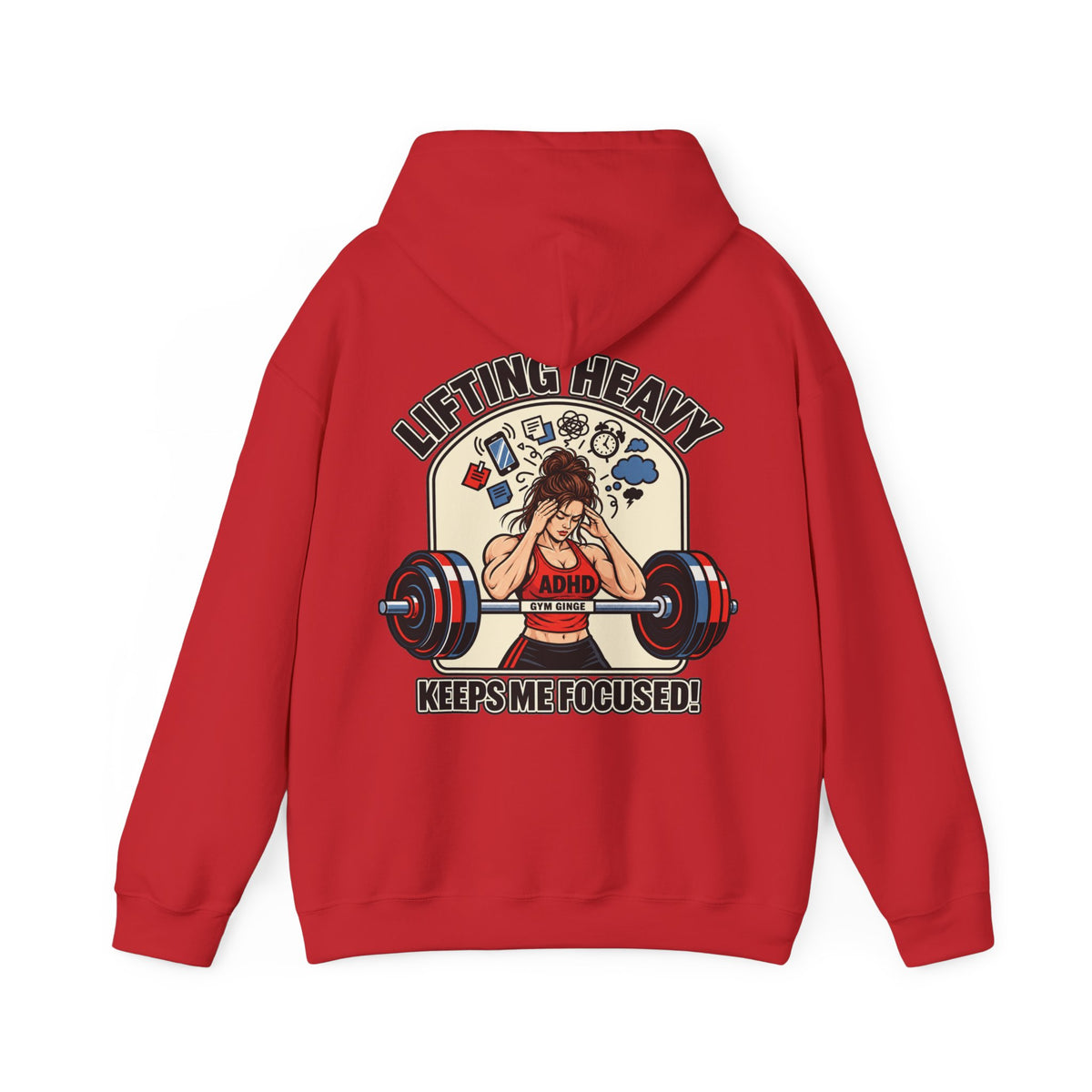Gym Ginge product media | GG|Red|Ladies ADHD Lifting Plain Front Hoodie|V1