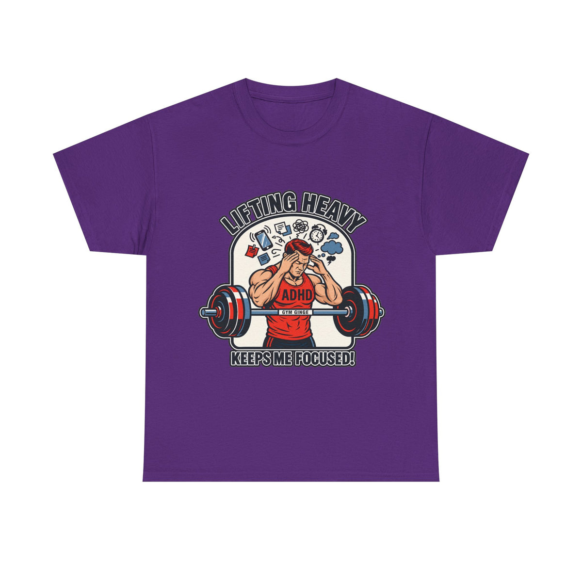 Gym Ginge product media | GG|Purple|Mens ADHD Lifting V2 - Front Only T-Shirt|V1