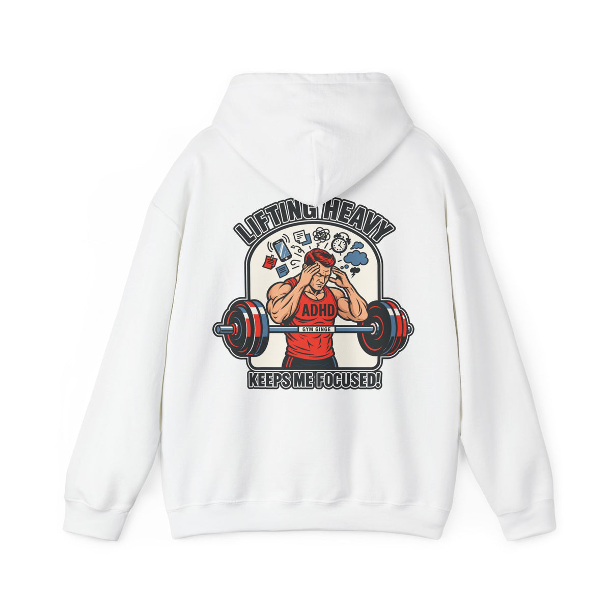 White product view | GG|White|Mens ADHD Lifting V2 - Strength Dept. Front hoodie|V2