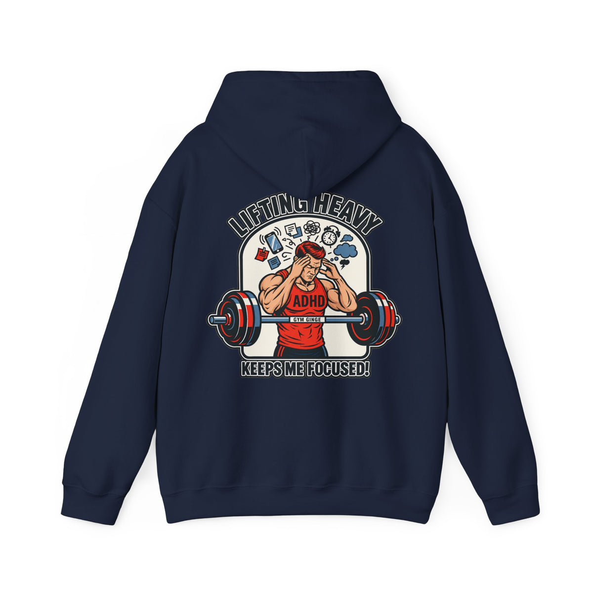 Gym Ginge product media | GG|Navy|Mens ADHD Lifting V2 - Plain Front Hoodie|V1
