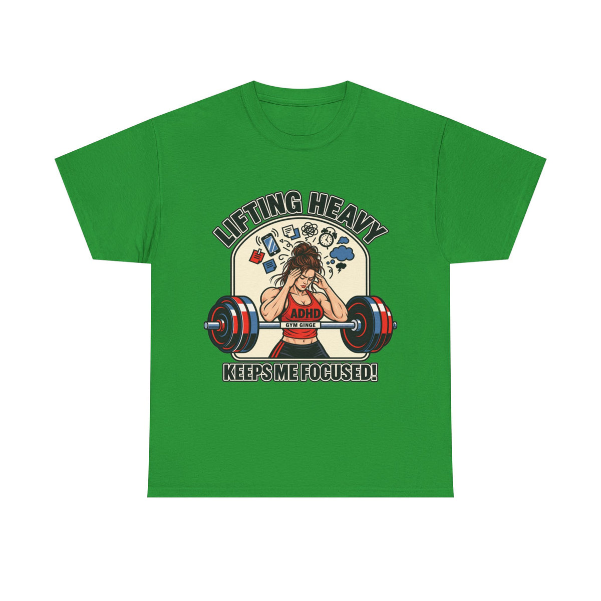 Gym Ginge product media | GG|Irish Green|Ladies ADHD Lifting V2 - Front Only T-Shirt|V1
