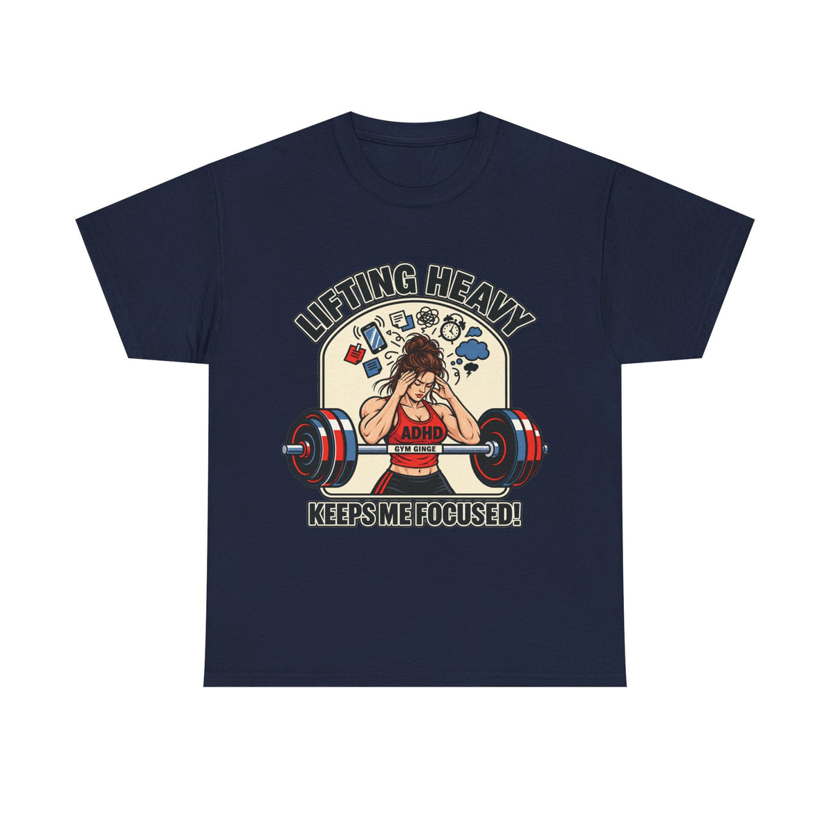 Gym Ginge product media | GG|Navy|Ladies ADHD Lifting V2 - Front Only T-Shirt|V1