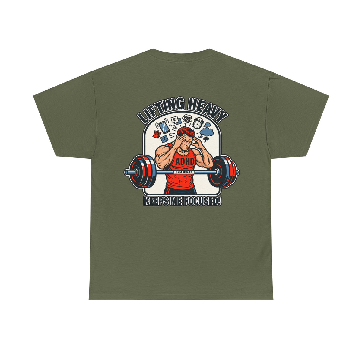 Military Green product view | GG|Military Green|Mens ADHD Lifting V2 - Rear Only T-Shirt|V2