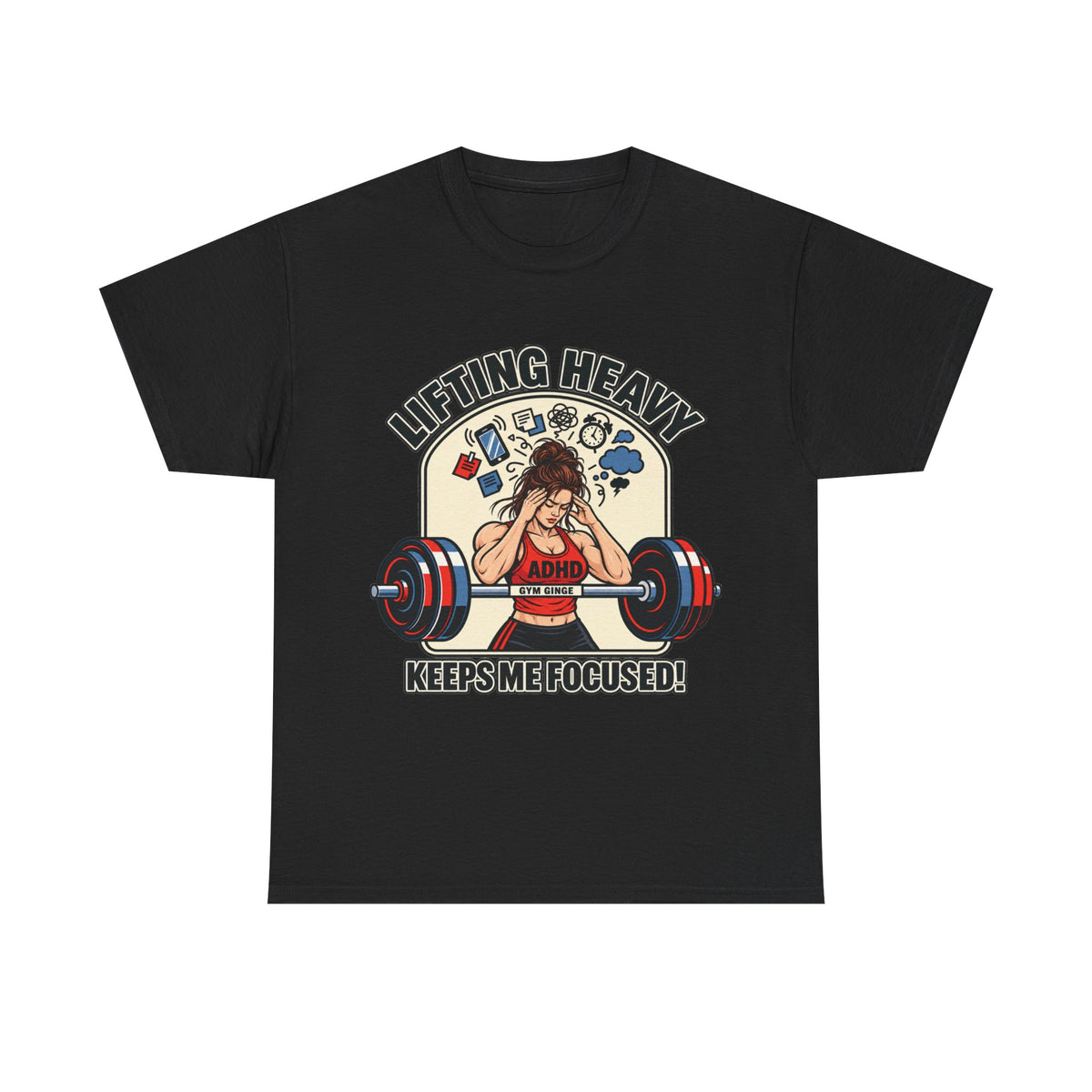 Gym Ginge product media | GG|Black|Ladies ADHD Lifting V2 - Front Only T-Shirt|V1
