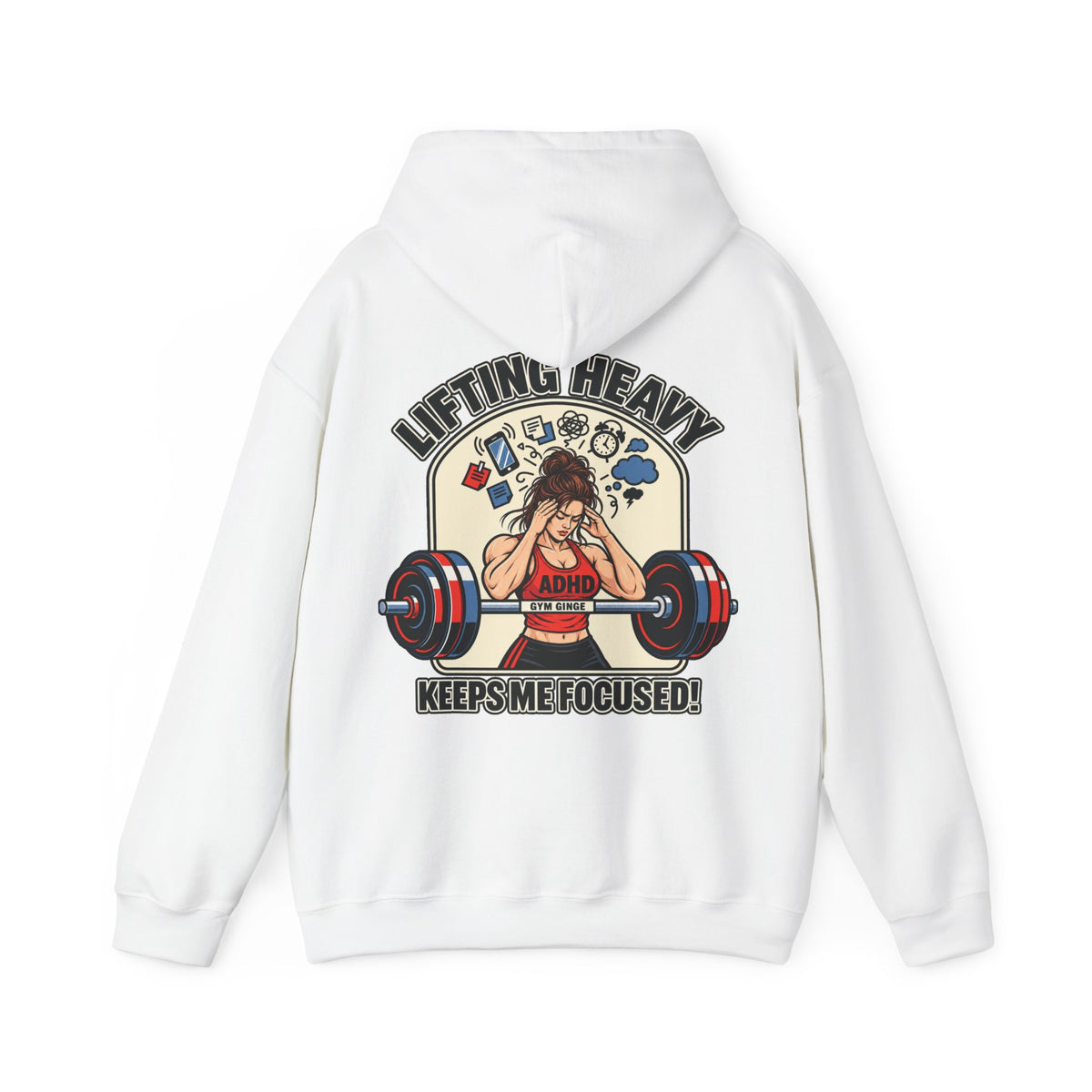 Gym Ginge product media | GG|White|Ladies ADHD Lifting Plain Front Hoodie|V1