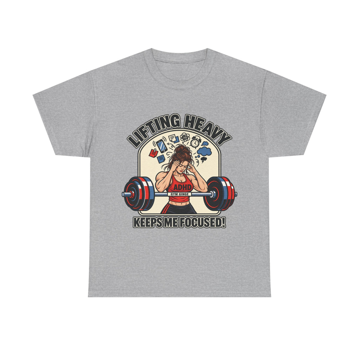 Gym Ginge product media | GG|Sport Grey|Ladies ADHD Lifting V2 - Front Only T-Shirt|V1