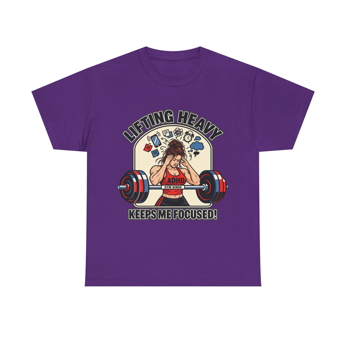 Gym Ginge product media | GG|Purple|Ladies ADHD Lifting V2 - Front Only T-Shirt|V1