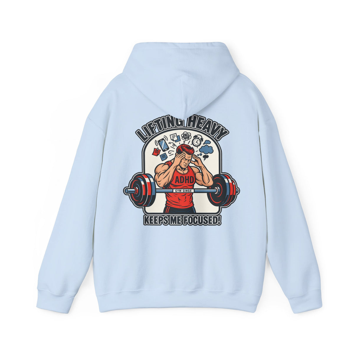 Gym Ginge product media | GG|Light Blue|Mens ADHD Lifting V2 - Plain Front Hoodie|V1