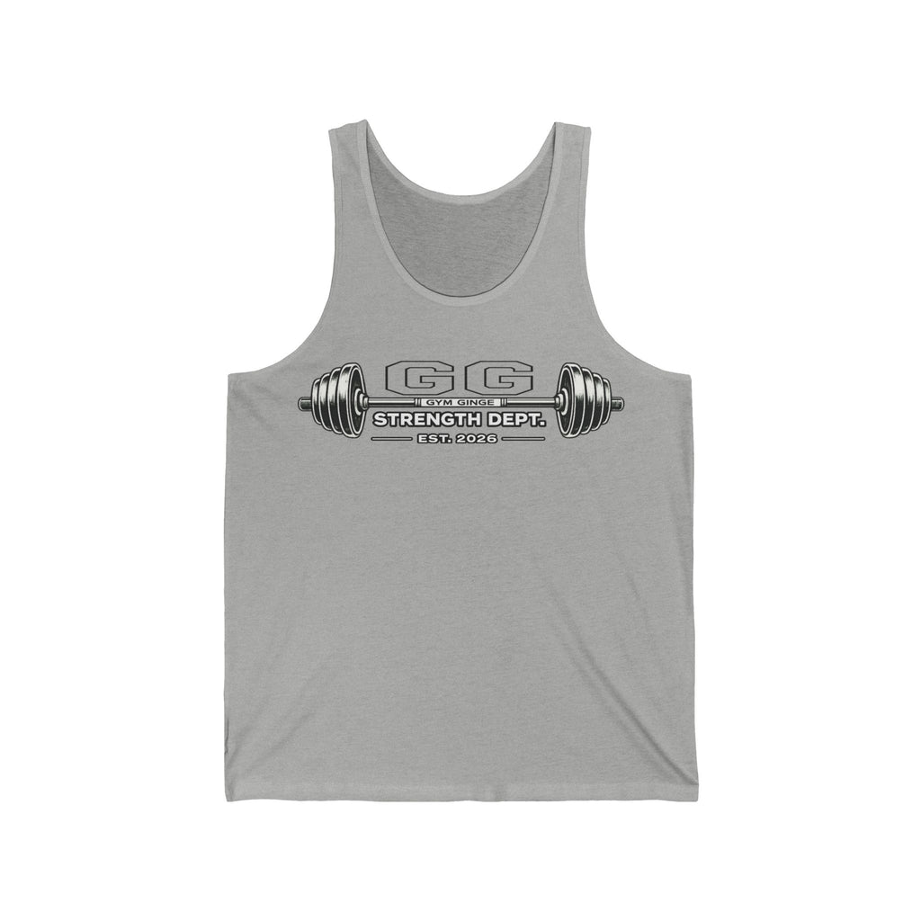 Gym Ginge product media | GG|Athletic Heather|Strength Dept. Barbell Front|V1
