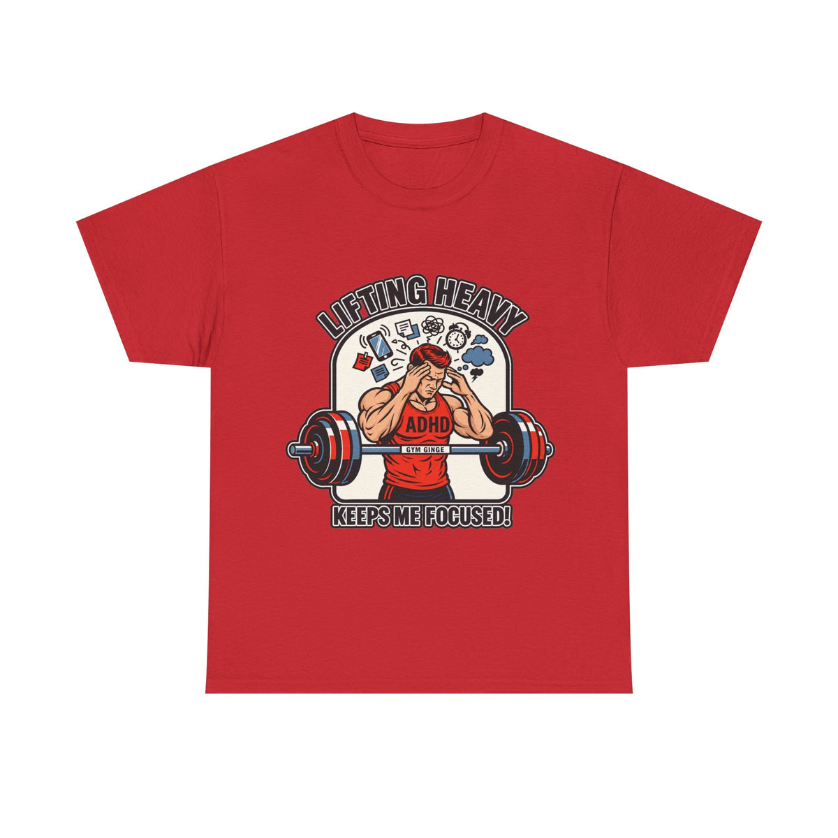 Gym Ginge product media | GG|Red|Mens ADHD Lifting V2 - Front Only T-Shirt|V1