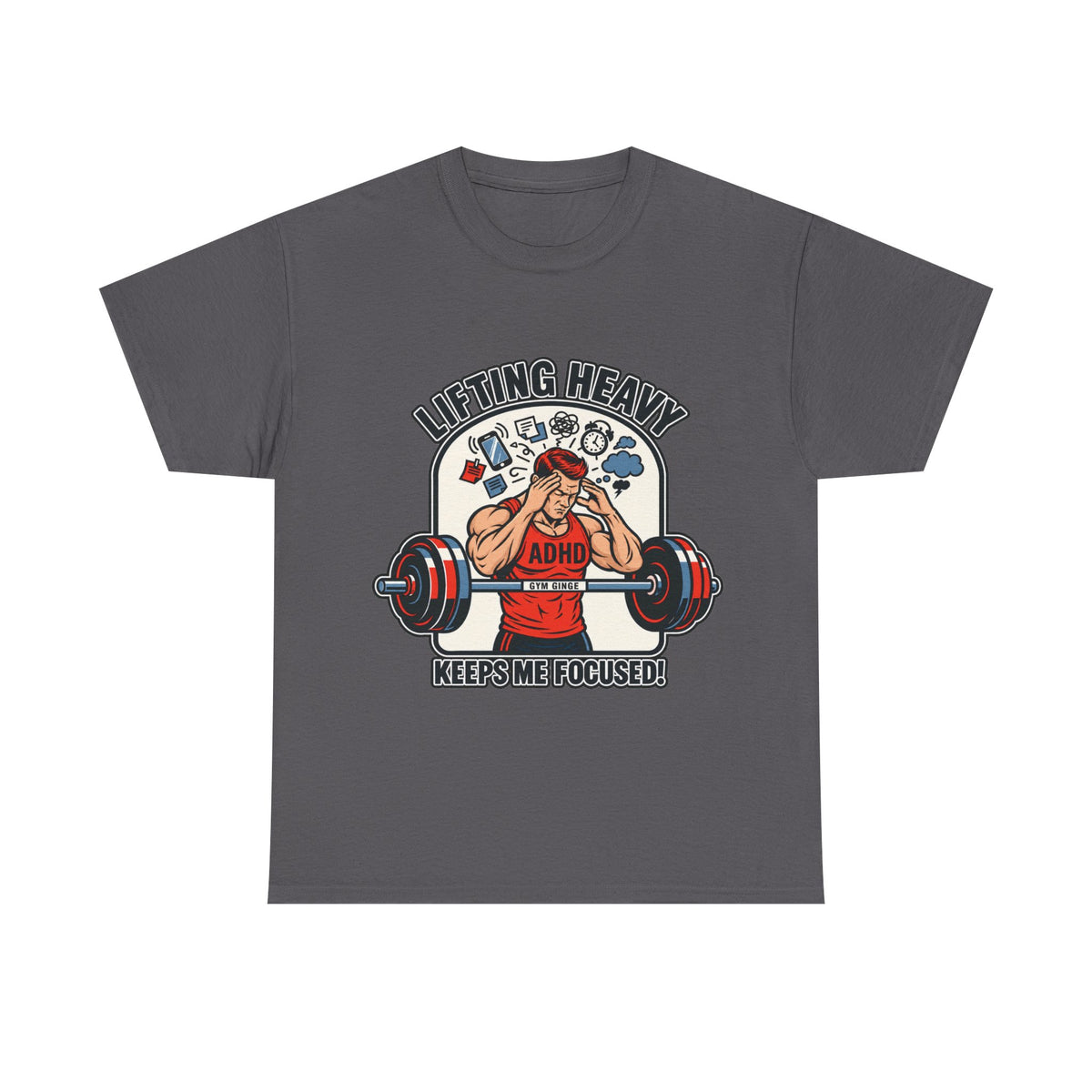 Gym Ginge product media | GG|Charcoal|Mens ADHD Lifting V2 - Front Only T-Shirt|V1