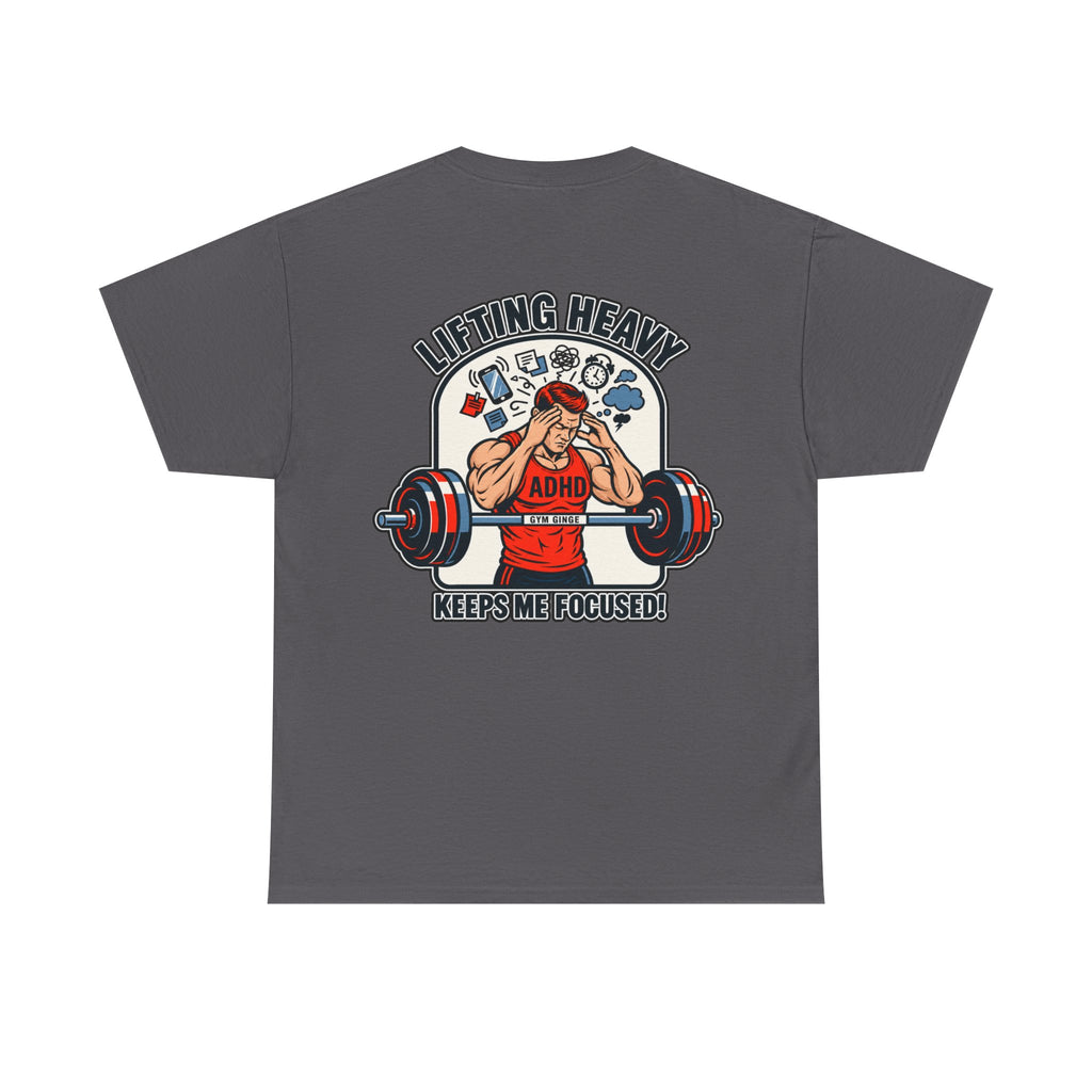 Charcoal product view | GG|Charcoal|Mens ADHD Lifting V2 Rear - Strength Dept. Front T-Shirt|V2