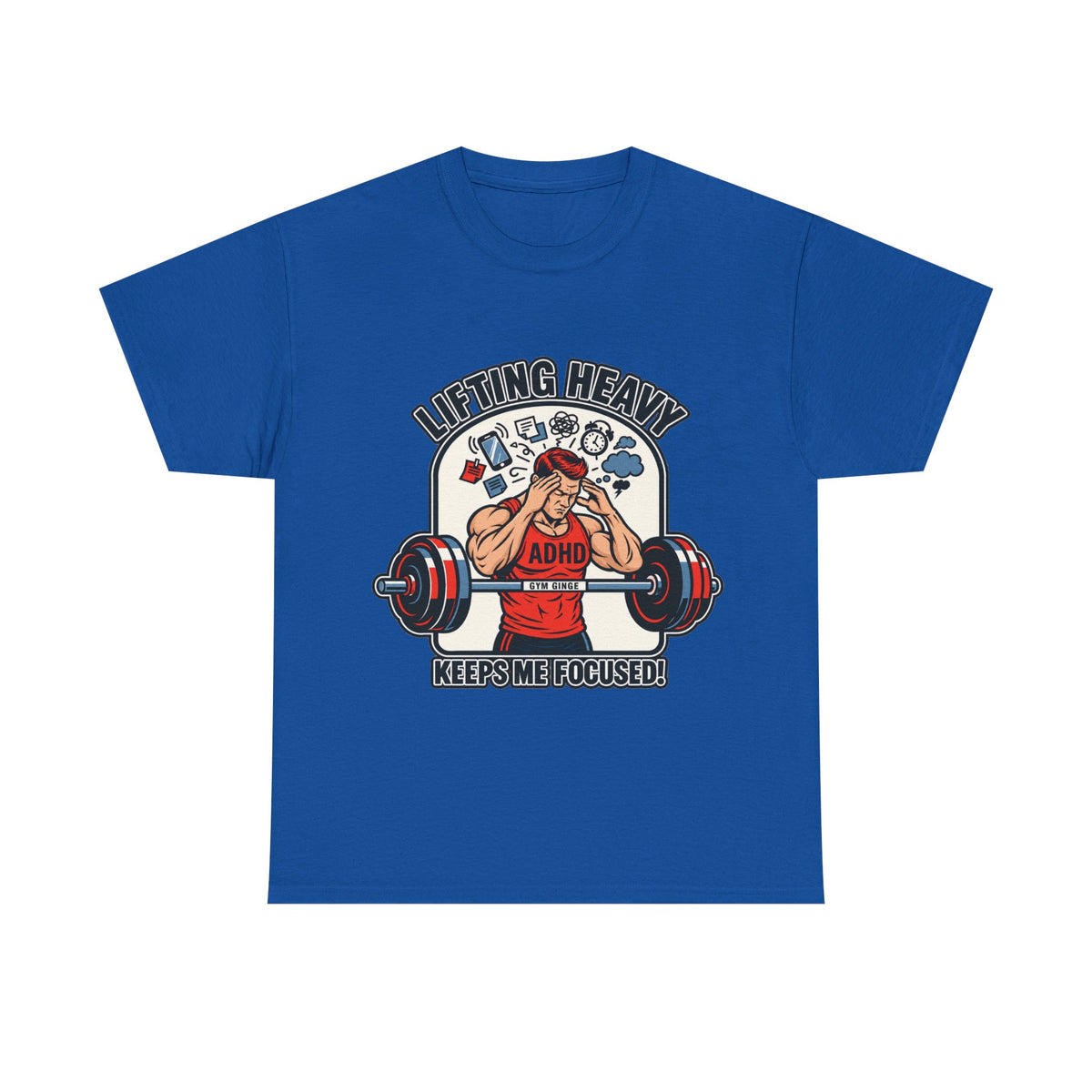 Gym Ginge product media | GG|Royal|Mens ADHD Lifting V2 - Front Only T-Shirt|V1