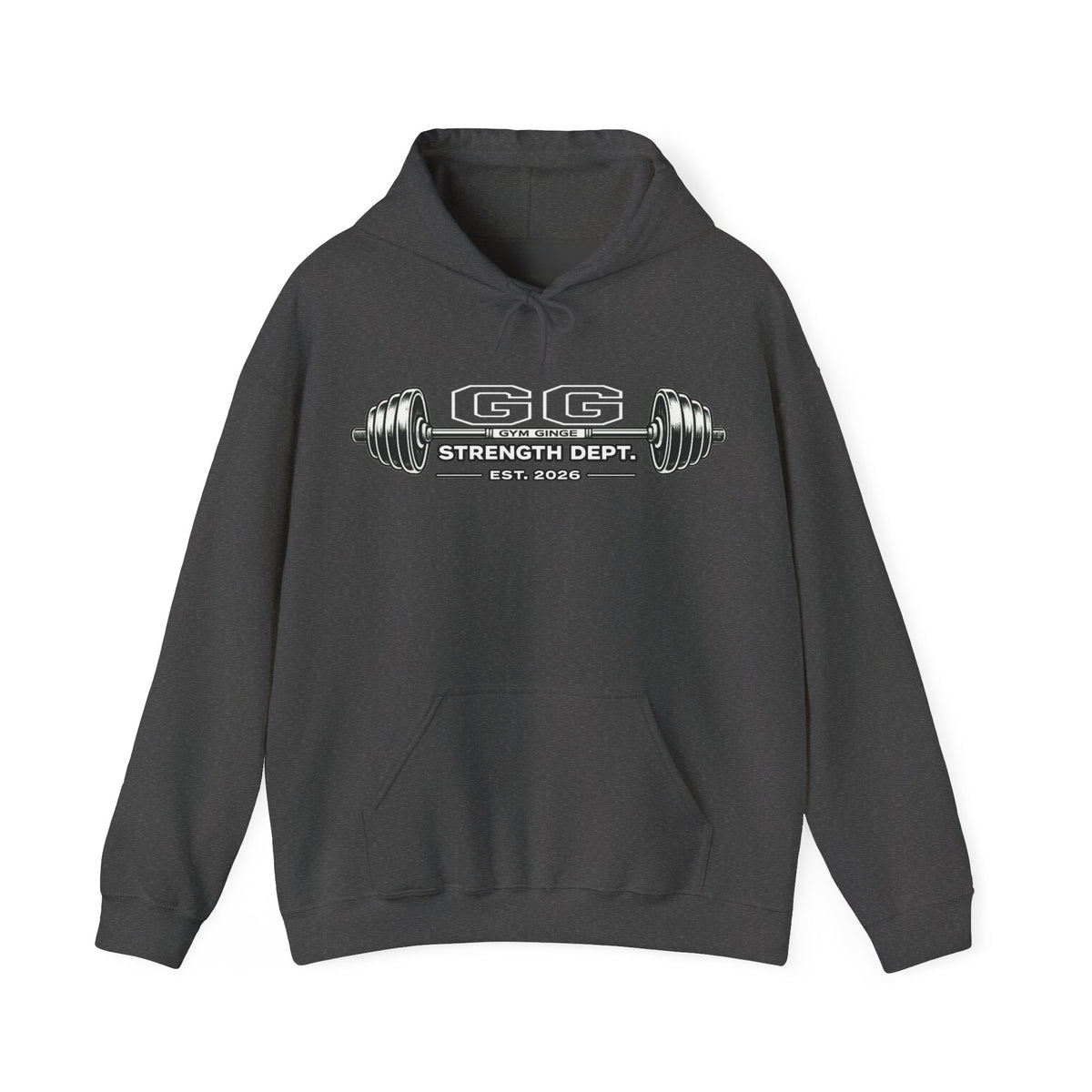 Gym Ginge product media | GG|Dark Heather|Ladies Gym Dogs - Strength Dept. Front Hoodie|V1