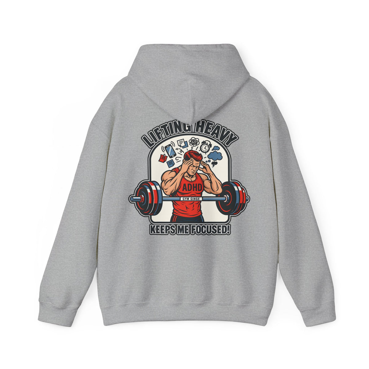 Gym Ginge product media | GG|Sport Grey|Mens ADHD Lifting V2 - Plain Front Hoodie|V1
