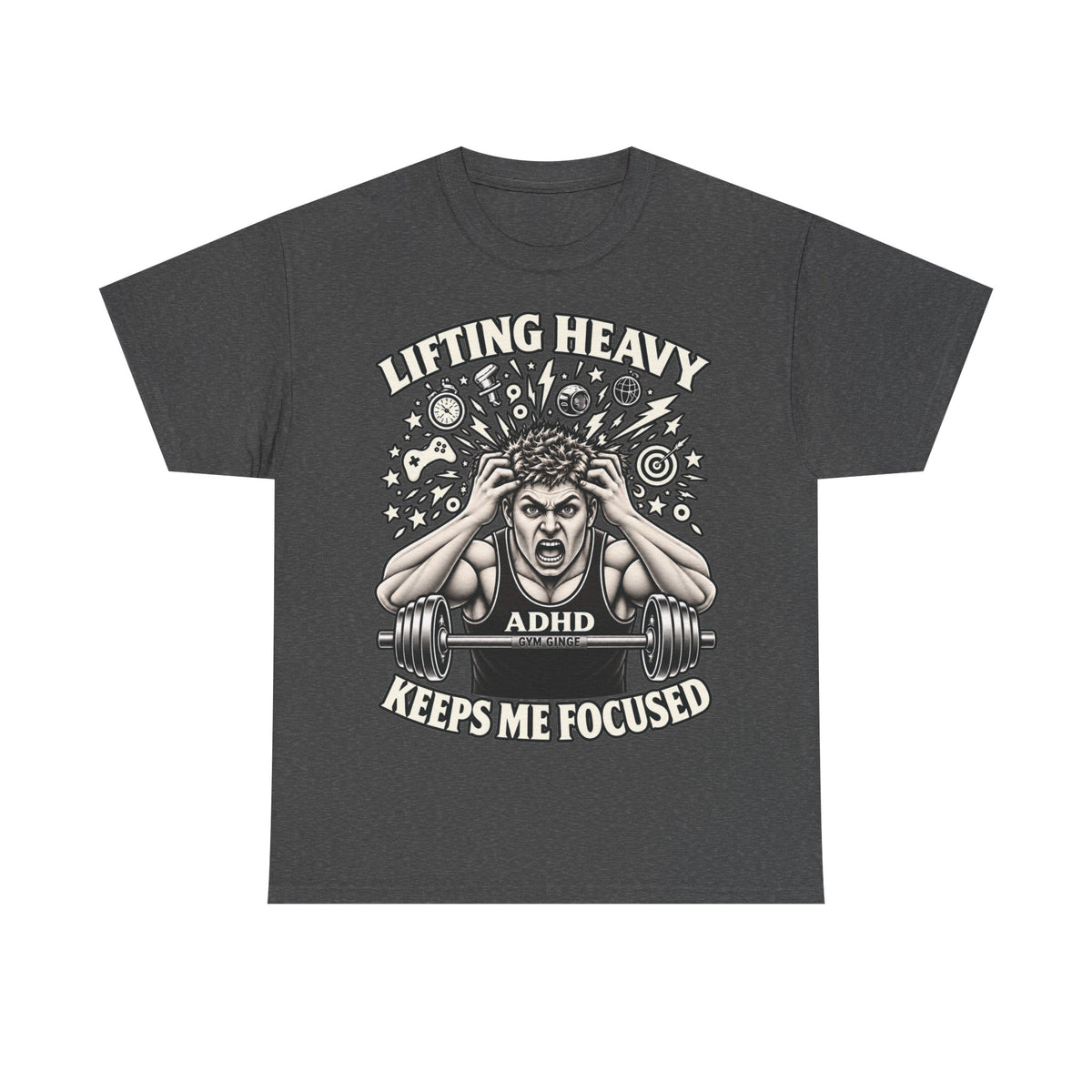 Gym Ginge product media | GG|Dark Heather|ADHD Front Only|V1