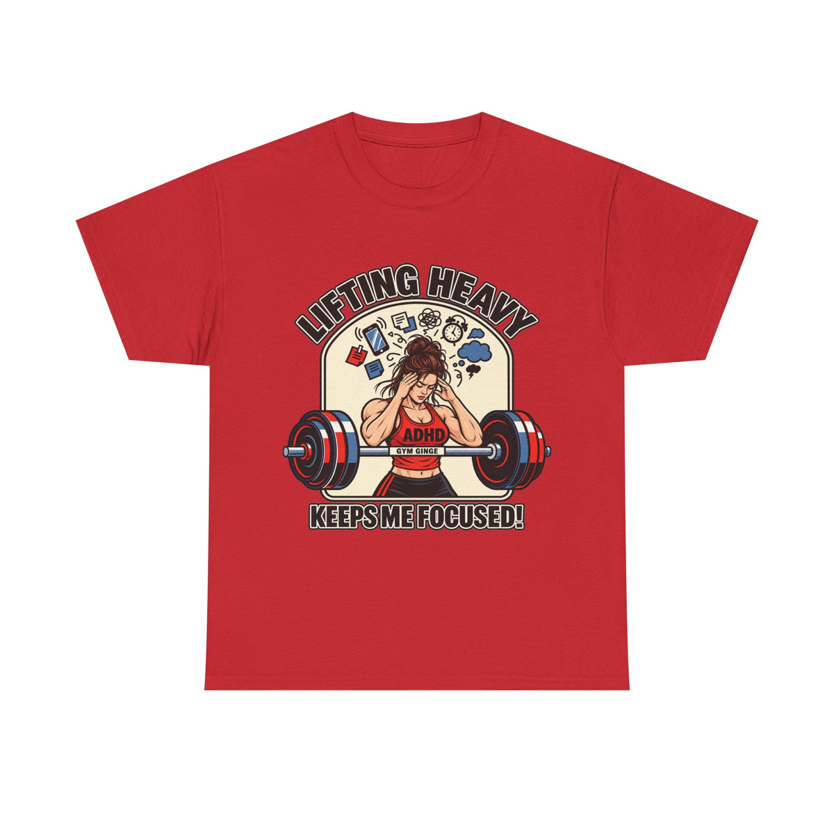 Gym Ginge product media | GG|Red|Ladies ADHD Lifting V2 - Front Only T-Shirt|V1