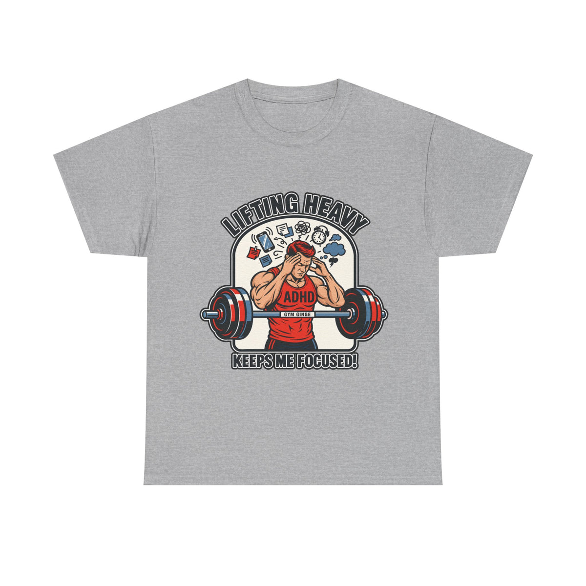 Gym Ginge product media | GG|Sport Grey|Mens ADHD Lifting V2 - Front Only T-Shirt|V1