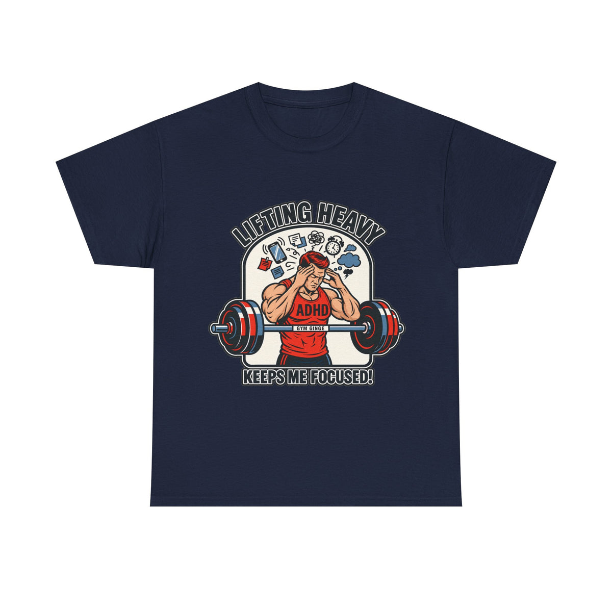 Gym Ginge product media | GG|Navy|Mens ADHD Lifting V2 - Front Only T-Shirt|V1