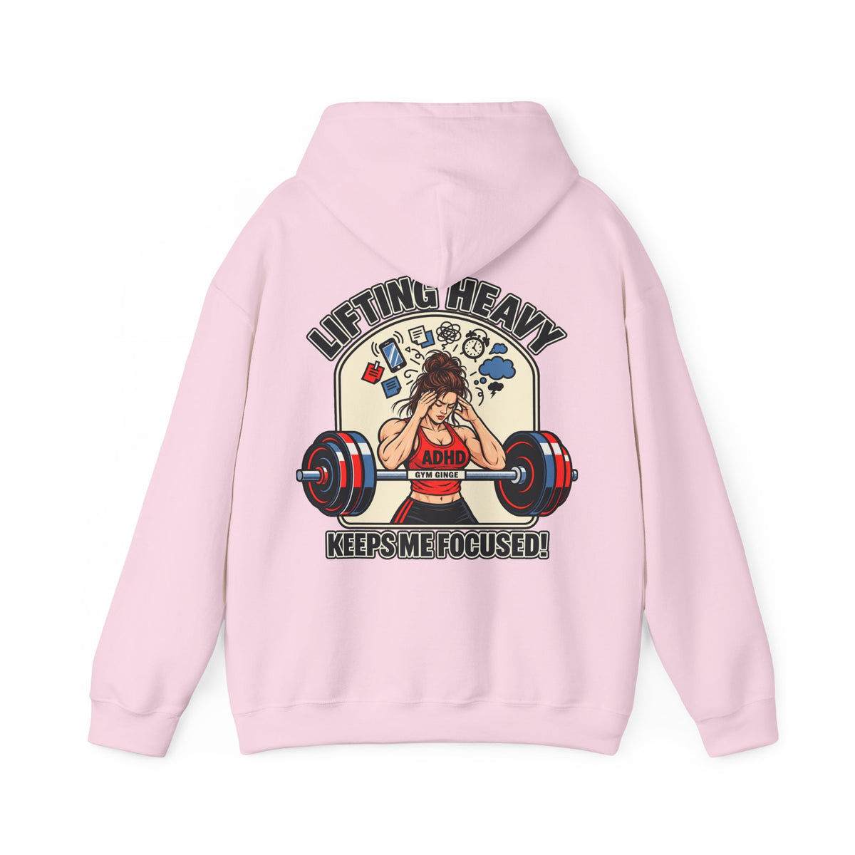 Gym Ginge product media | GG|Light Pink|Ladies ADHD Lifting V2 - Strength Dept. Front Hoodie|V1