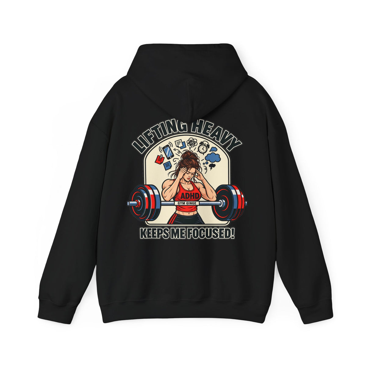 Gym Ginge product media | GG|Black|Ladies ADHD Lifting V2 - Strength Dept. Front Hoodie|V1