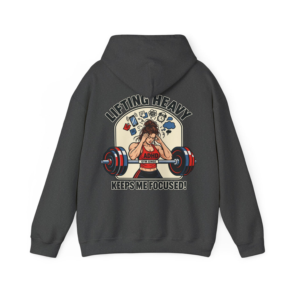 Gym Ginge product media | GG|Dark Heather|Ladies ADHD Lifting Plain Front Hoodie|V1