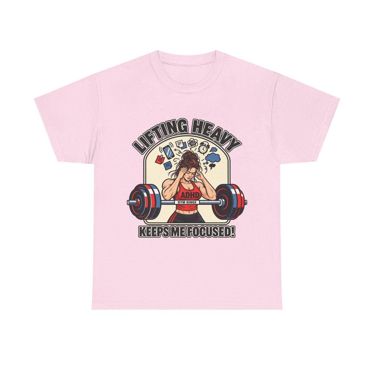Gym Ginge product media | GG|Light Pink|Ladies ADHD Lifting V2 - Front Only T-Shirt|V1